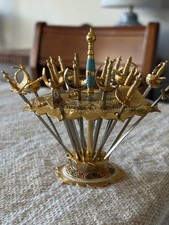 Vintage Toledo Swords Cocktail Party Picks Set Of 24 With Stand Bar wear picture