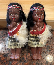 Lot 2 Vintage Native American Indian Celluloid Miniature Dolls 3.5