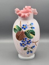 Vintage Handpainted Victorian Ruffled Top Opaline Bristol Glass Vase picture