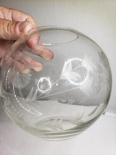 Vintage Etched Crystal Rose Bowl Vase Leaf Pattern picture