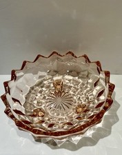 Jeanette Pink Depression Glass Cubist Pattern 6” Candy Trinket Dish - 3 Footed picture