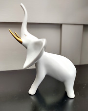 Hollohaza Porcelain White Elephant with Gold Tusks Figurine Made in Hungary picture
