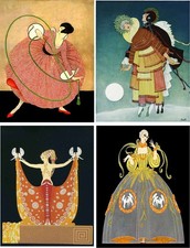 8 ART DECO PRINTS GREETING CARDS WITH ENVELOPES AND ORGANZA BAG picture