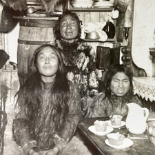 Eskimo Family Stereoview Keystone View Co. 1890s Ellesmereland Curved Mount picture