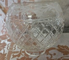Vtg. Small Etched Glass Lamp Shade/Globe - Floral Design -Diamond Base -EXC- picture