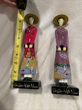 Saigon Vietnamese Lady Figurines Hand Painted 9” Set Of 2 picture
