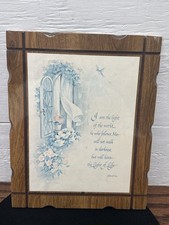 Vintage James Ross Christian Plaque John 8:12 Faux Wood MCM Wall Art picture