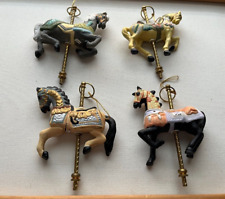 Vintage Porcelain Carousel horses on  brass poles with hangers - set of four (4) picture