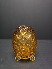 Amber Diamond Point Glass Egg Vase With Three Clear Ball Feet Vintage Mid-Centur picture