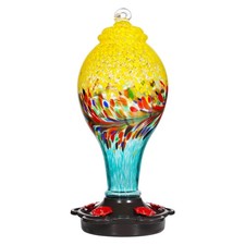 LUJII Hand Blown Glass Hummingbird Feeder for Outdoors with Ant Moat, Leak Pr... picture
