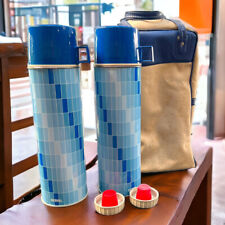 Thermos Metal Vintage Picnic Set MCM 1960-1970-1980 Blue With Bag picture