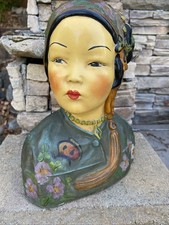 1920s chalk ware bust Chinese Asian woman Joe Celona original paint picture