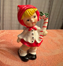 Vintage Napco Christmas Girl Figurine Ceramic/Porcelain holding Candy Cane  picture