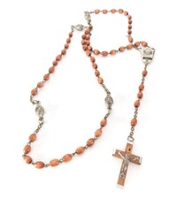 Vintage 28” Catholic Rosary Wooden Beads Roma Crucifix - Made in Italy Cross picture