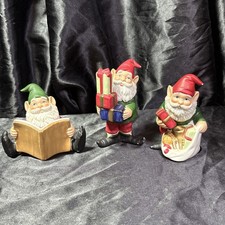 Vintage Homco #5602 Ceramic Gnome Santa’s Figurines Thailand Set Of 3 picture