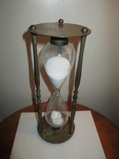 Vtg Mid Century Modern Brass Hourglass White Sand Functional 30 min Timer 10.5