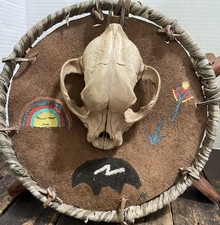 Vintage Handmade Native American Leather Dream Catcher Mt Lion Skull Alaska picture