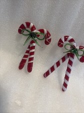 2 Handmade Glass Ornament Red Candy Cane With Delicate Glass Bows 3.1/4” (a 25 picture