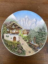 Vtg West German Plate With Mountain Chalet In Raised Relief picture