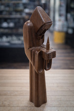 Primitive Hooded Monk With Candle Hand Carved Wood Statue picture