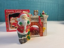 Night Before Christmas Ceramic Candle Holder 1987 VTG Sleeping Santa Fireplace picture