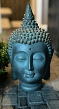 Buddha Head Sculpture Statue Figurine Zen Tranquility Realism Blue-Gray Bronzed picture