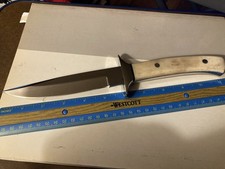 Heavy Duty Unbranded 6” Fixed Blade Knife Petrified Bone Handle Leather Sheath picture