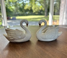 PAIR of Vintage Lenox Swan Figurines Gold Accent Cake Topper Place Card Holder picture
