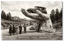 Vintage‑STYLE NEW ART 1930's RPPC-THE GIANTS HAND WITH CAR-DEADWOOD SD-FAUX picture