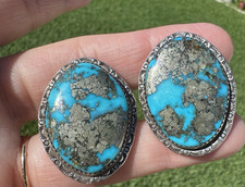 GORGEOUS HUGE VTG INEZ KEE NAVAJO STERLING FINEST MORENCI TURQUOISE EARRINGS-NR picture