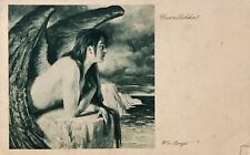 1900s Mystic Art Sad Angel With Black Wings B&W ANTIQUE POSTCARD picture