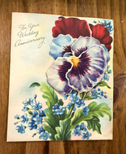 Vintage 1940s Pretty Petals Pop Up Anniversary Greeting Card Purple Pansies picture