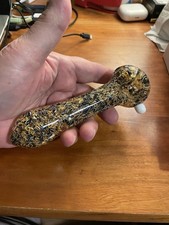 6” Hand Blown Gold & Blue Spoon Pipe American Made Sparkles In The Light picture