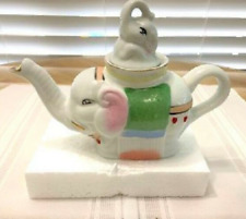 Vintage Porcelain Teapot Elephant Mother with Baby Chinese Made in China picture