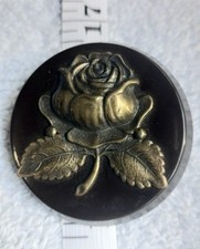 Vtg 1930s XL Brown Bakelite Brass Rose Metal Overlay Coat Button 1 3/4
