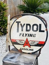 Tydol Flying A Double Sided Porcelain Advertising Sign Flange Roughly 18 Inches picture