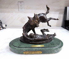 Frederic Remington Wicked Pony Bronze Sculpture Marble Base picture