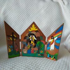 Vtg. La Palma Hinged Nativity Scene Handcrafted Folk Art Signed picture