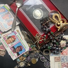 Grandpas Junk Drawer Baseball Cards Jewelry Coins picture