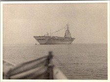 Vtg B&W Snapshot Aircraft Carrier Warship Naval Military Vessel At Sea 1950s picture