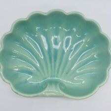 Art Deco Pottery Scallop Shell Bowl Sea Foam Green Turquoise USA Large Summer picture
