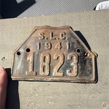 1941 S.L.C. Metal License Plate Topper License Plate 1823 ww2 Harley Davidson picture