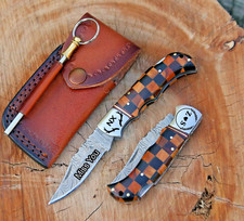 Personalized Handmade Damascus Steel Folding Pocket Knife Rose, Olivewood Handle picture