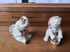 Pair Of Vintage Lenox Christmas Figurines Elephant And Bear picture