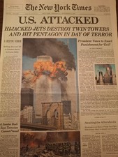 Newspapers-9/11-U.S. ATTACKED, N Y TIMES CITY EDITION, TWIN TOWERS DESTROYED... picture