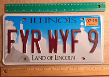License Plate, Illinois, 2019, Vanity: FYR WYF 9, Fire Wife, Fireman's Wife picture