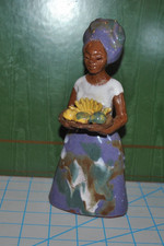 VTG Jamaican folk art Creole woman w/basket of fruit Red Clay Handcrafted Glazed picture