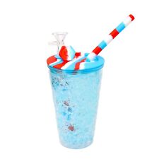 Large Blue Red Mix Frosty Drink Cup Silicone Bong 14mm Smoking Water Pipe BB-033 picture
