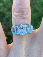 Genuine Aquamarine Sterling Silver Ring Size 7 picture