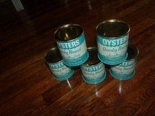 OYSTER CANS(5),NOS,GEORGE D.SPENCE & SONS,WACHAPERAGUE,VA,16 OZ.CLEAR TOP, ESVAS picture